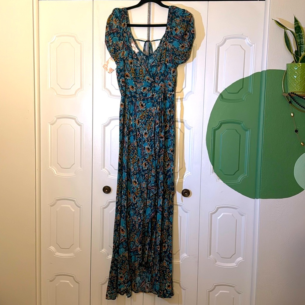 Teal Gold B.O.G Collective small wrap style high low dress